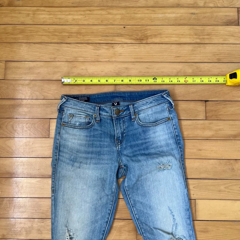 True Religion Halle Mid Rise Super Skinny Distressed Jeans Light Wash Blue 26 - Picture 8 of 11